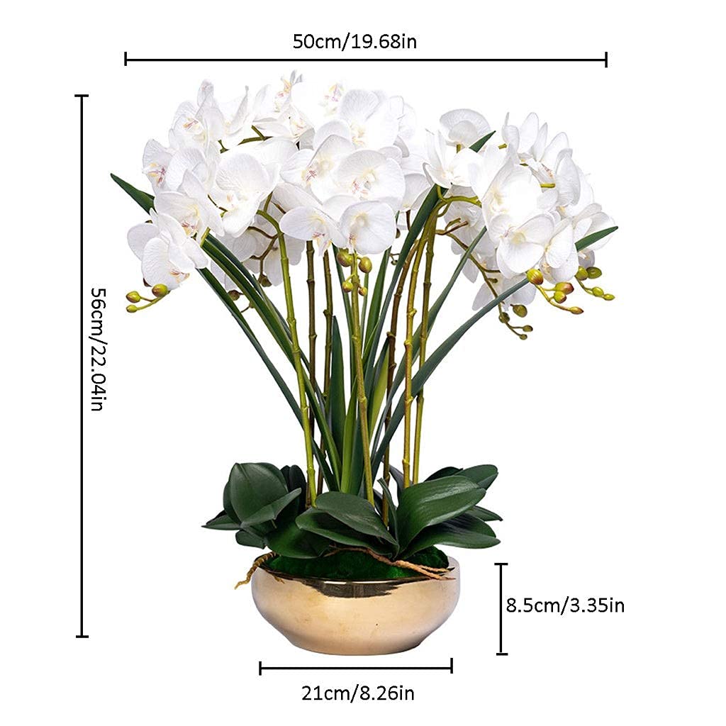 Sztuczne Kwiaty Orchidei,Doniczkowy Storczyk Motylkowy,Zestaw Sztucznych Kwiatów,Sztuczne Kwiaty Orchidei,Phalaenopsis,8 Główek Orchidei,Sztuczne Kwiaty Ze Złotym Wazonem