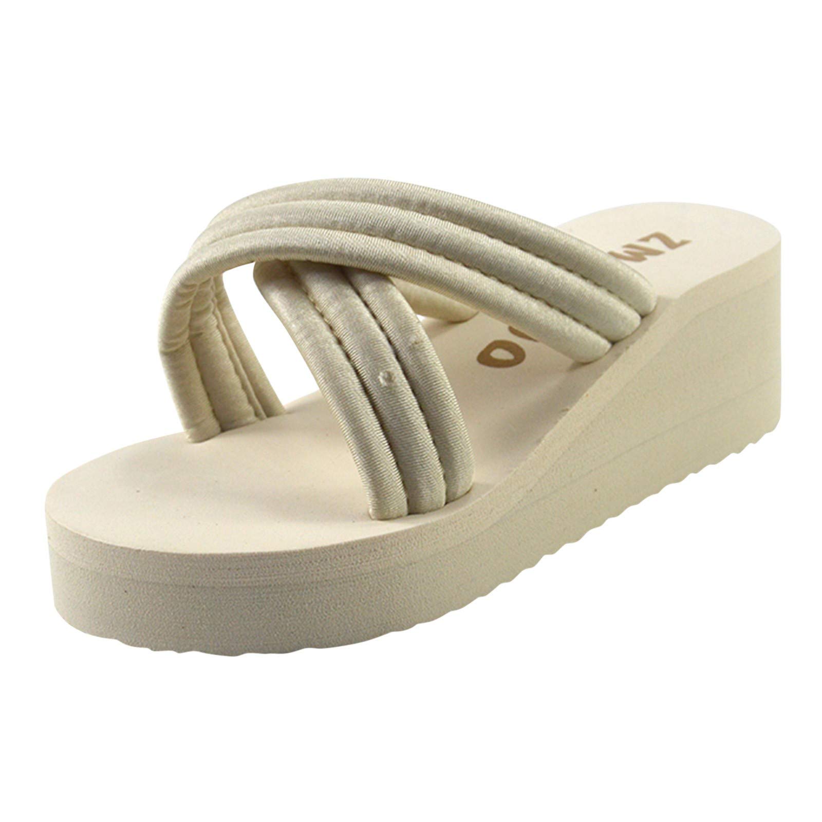 Womens Platform Flip Flop Athletic Walking Thong Slippers Bohemia Flowers Sandal Adjustable Casual Thong Sandal White 8