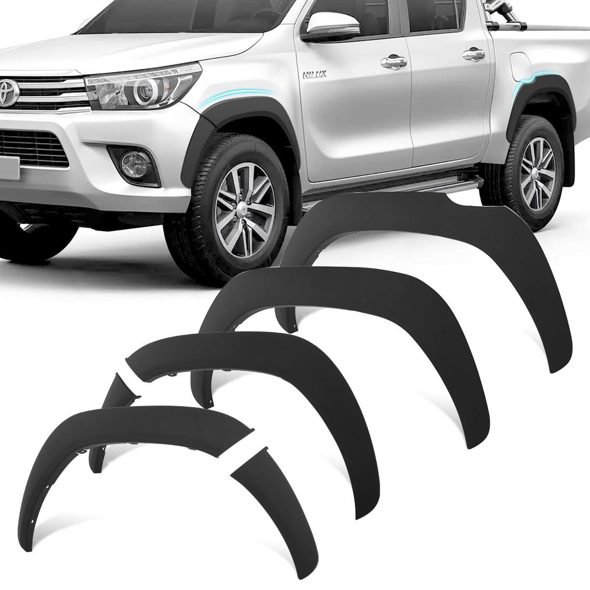 Aletines de Paso de Rueda Negro Mate para Toyota Hilux 2016-2020 & 2021-2026 Doble Cabina, Extensiones de Guardabarros Kit Toyota Hilux Wheel Arches Slim, Hilux Accessories (GX, VX, VXL, Invincible)