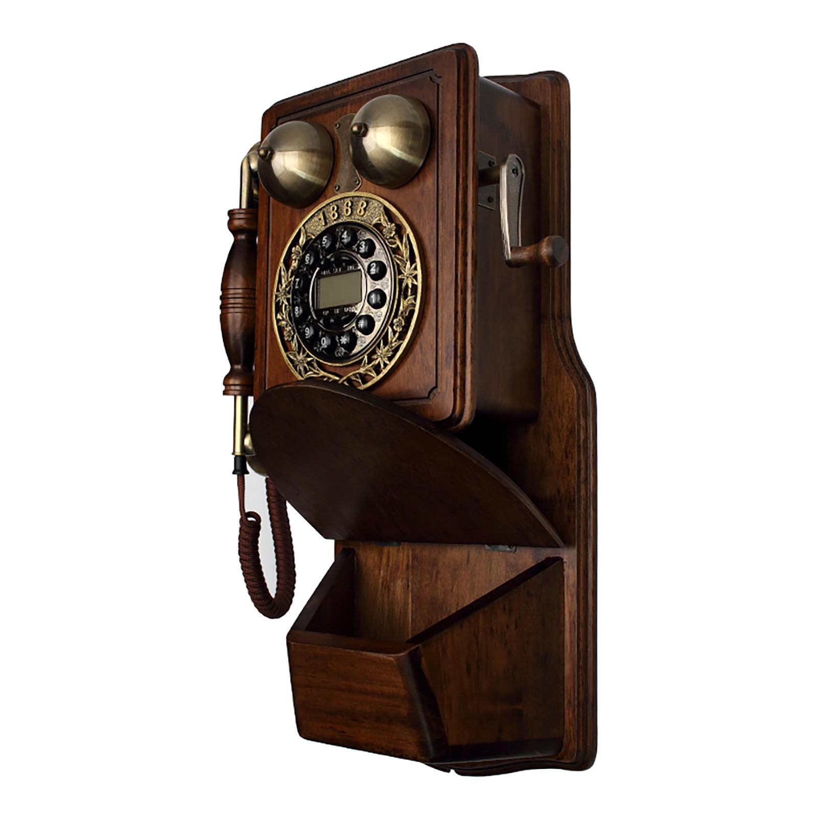 Drewniany Telefon Z Przyciskiem W Stylu Retro, Telefon Stacjonarny, Telefon Stacjonarny Naścienny, Zestaw Głośnomówiący, Ponowne Wybieranie Numeru, Identyfikacja Dzw