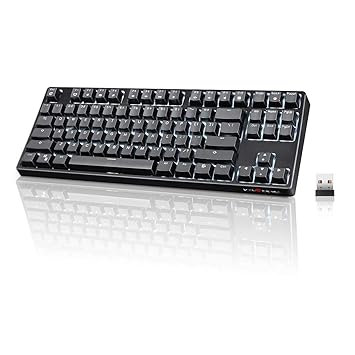 VELOCIFIRE Wireless Mechanical Keyboard, VELOCIFIRE TKL02WS 87 Key Tenkeyless Ergonomic with Brown Switches, and White LED Backlit for Copywriters, Typists, and Programmers