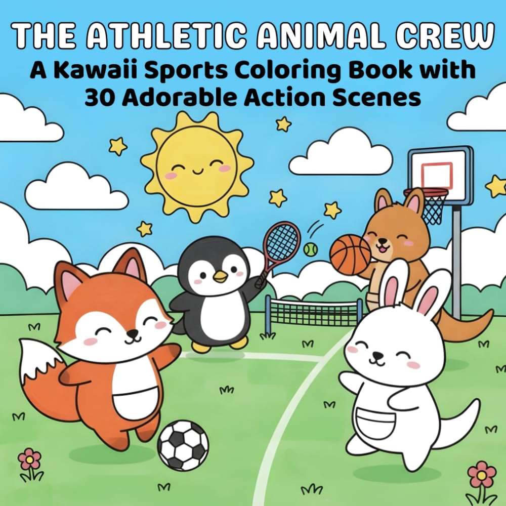 The Athletic Animal Crew: A Kawaii Sports Coloring Book with 30 Adorable Action Scenes