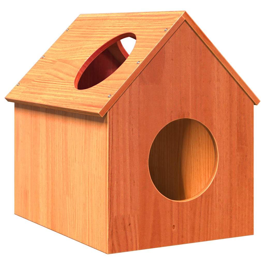 Casetta per gatti in legno di pino massiccio, marrone cerato, 41 x 50 x 50 cm, con tetto stabile e gradini, mobile per interni per gatti per arrampicata, giocare, riposare, rifugio in