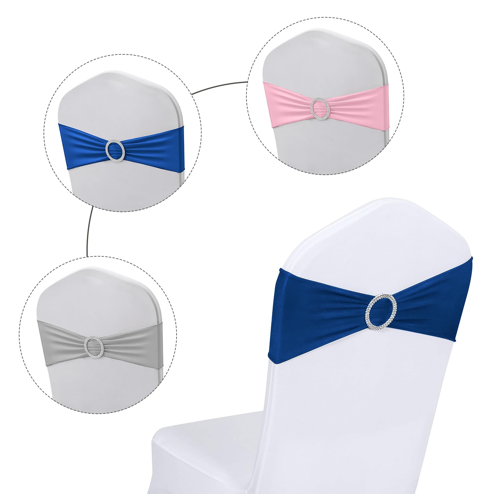 CECOMBINE 50 Stück elastische Stretch-Spandex-Stuhlhussen, Schärpenbänder, Schleifen, Schärpen, Stuhlhussen mit Schnalle für Hochzeiten, Partys, Zeremonien, Veranstaltungen, für Klappstühle, Bankettde