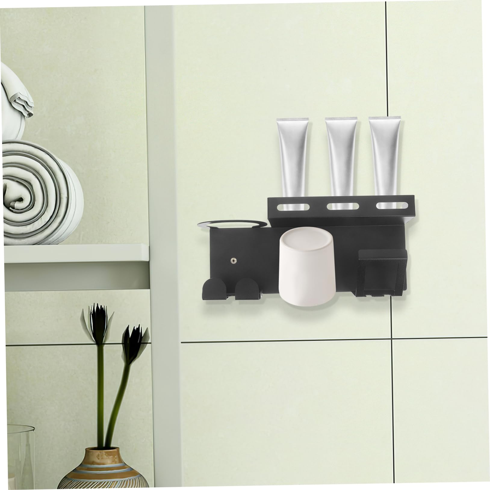 Estante de almacenamiento de inodoro de acero inoxidable, soporte para cepillo de dientes eléctrico y pasta de dientes, colgador de secador de pelo, elegante soporte negro para cepillos de dientes