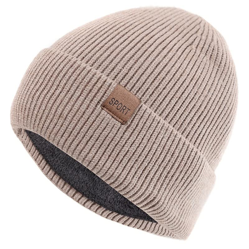 LEMITA Sombrero de invierno unisex Añadir gorro cálido de lana Gorro suave para hombres y mujeres al aire libre Espesar deportes de esquí sombrero de punto, caqui, Talla única