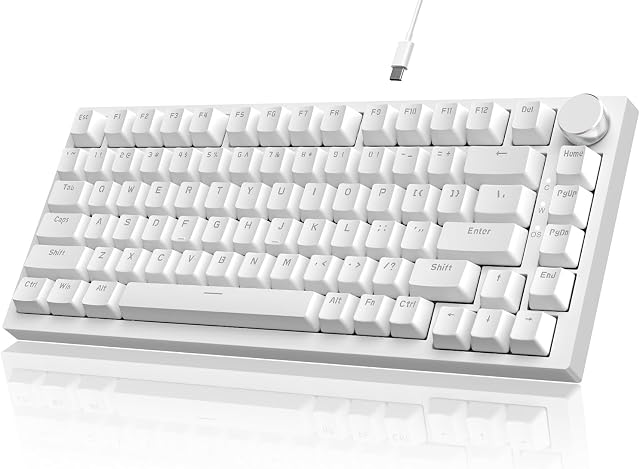 YINDIAO Ajazz AK820 Klawiatura Mechaniczna z Pokrętłem,Układ ANSI 75%,81Keys,Przewodowa Klawiatura do Gier,5 Pianek Dźwiękochłonnych,Hot-swap,Niebieski Przełącznik,Niebieskie światło,na PC,MAC