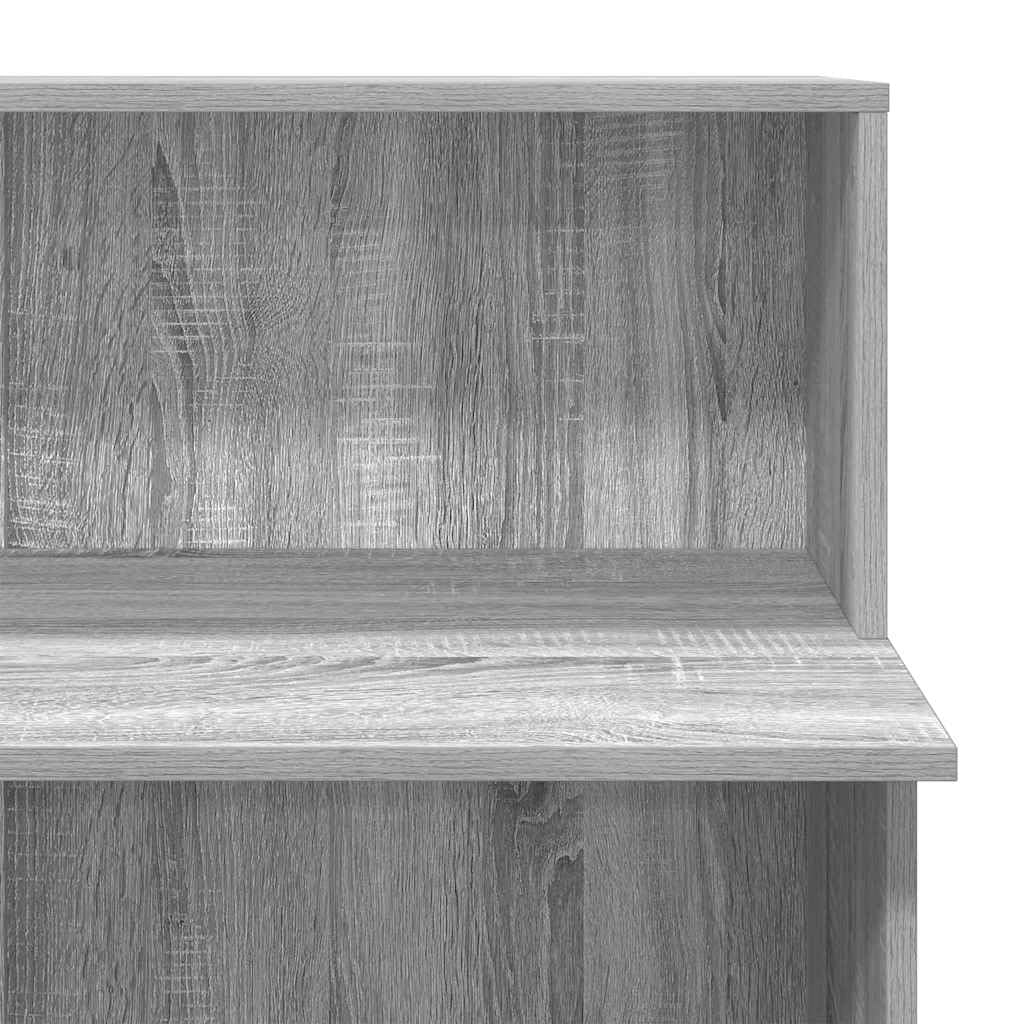 Banco reception grigio sonoma in legno multistrato 100x50x103,5 cm con ripiano integrato e cassetto per ufficio studio e smartworking, mobile per postazione lavoro e computer