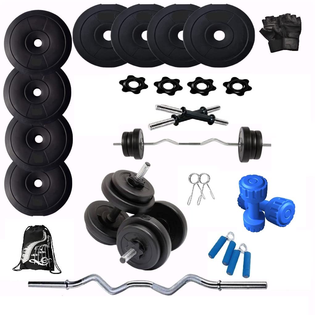 BODYFIT Home Gym Combo Set, Gym Equipment's, 25Kg Weight Plates, 3ft Curl Rod + One Pair Dumbbell Rods, PVC Dumbbell Plates, Weight Plates, Exercise Set, Home Gym Kit.-picture-16