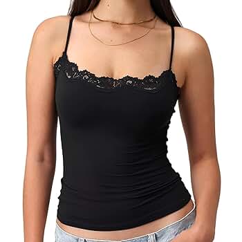 Women Y2k Lace Cami Top Sexy Double Lined Sleeveless