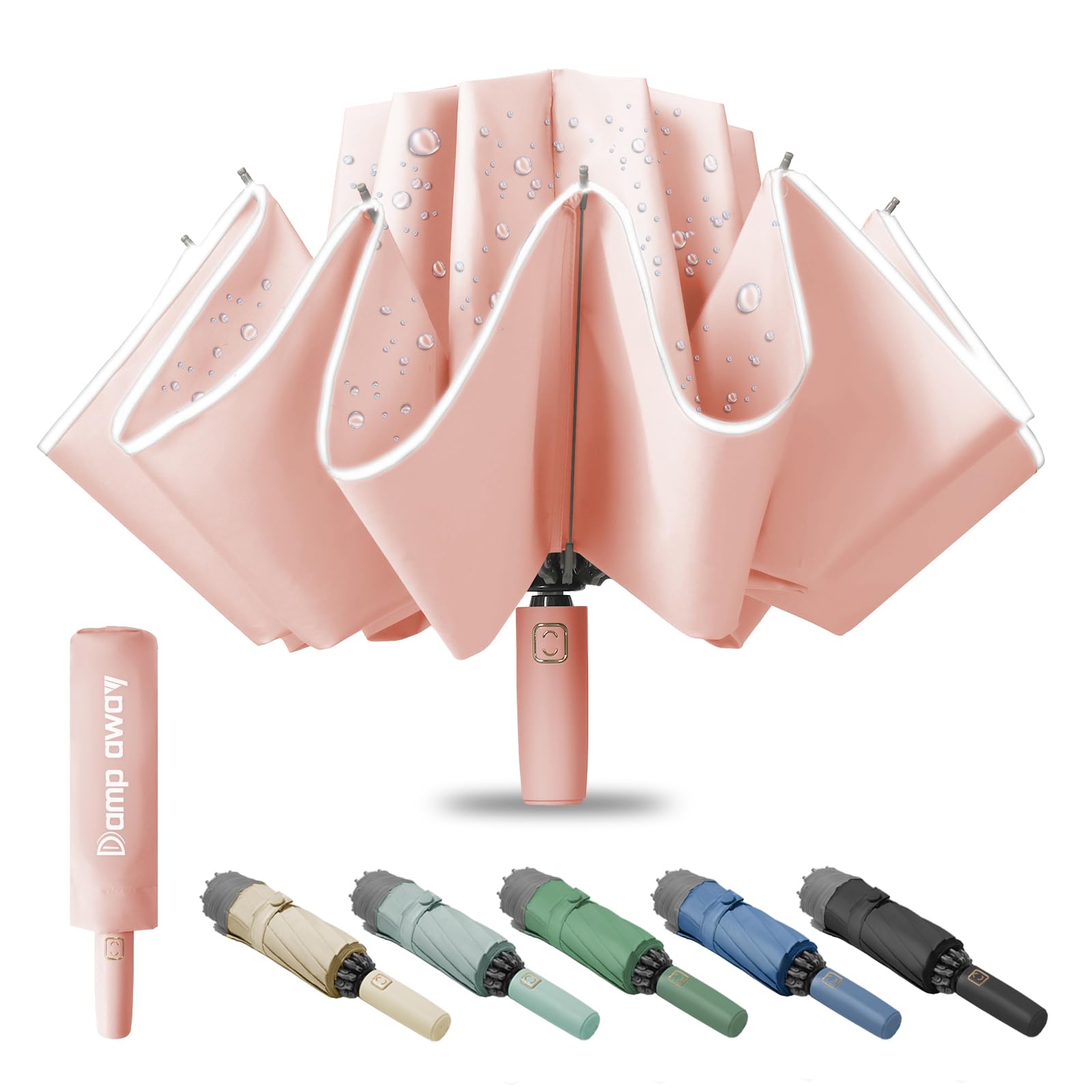 Damp awayWindproof Travel Umbrella for Rain, Large Portable Reverse Folding Car Umbrella, Inverted Design, Compact Auto Open Close with Durable Waterproof Canopy, Fits Backpack/Women Men, 45.6 Inch