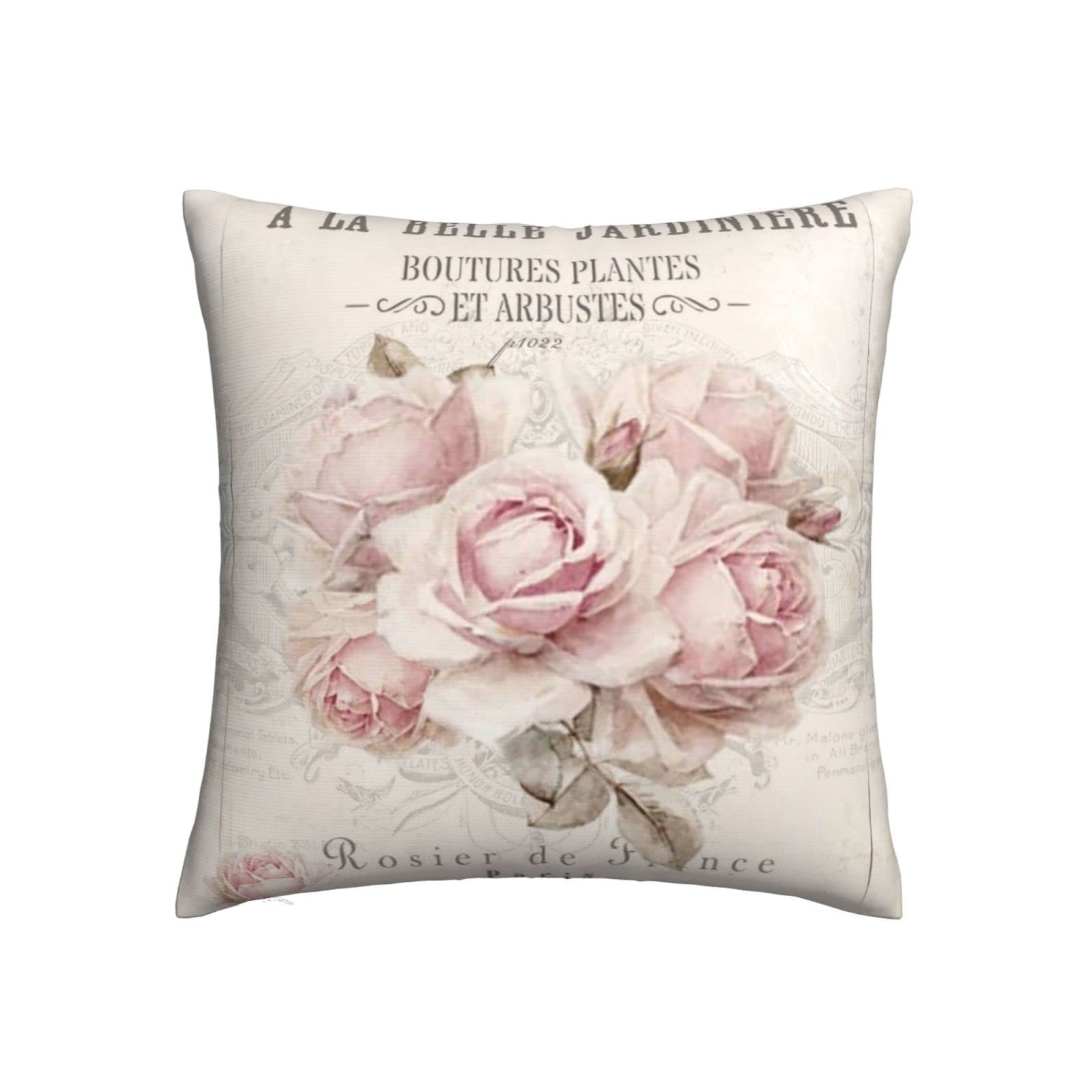 Decorative Pillowcase Shabby Chic Pink Rose Floral,Square Cushion Cover Standard Pillowcase for Men Women Home Decorative, 18x18 inch