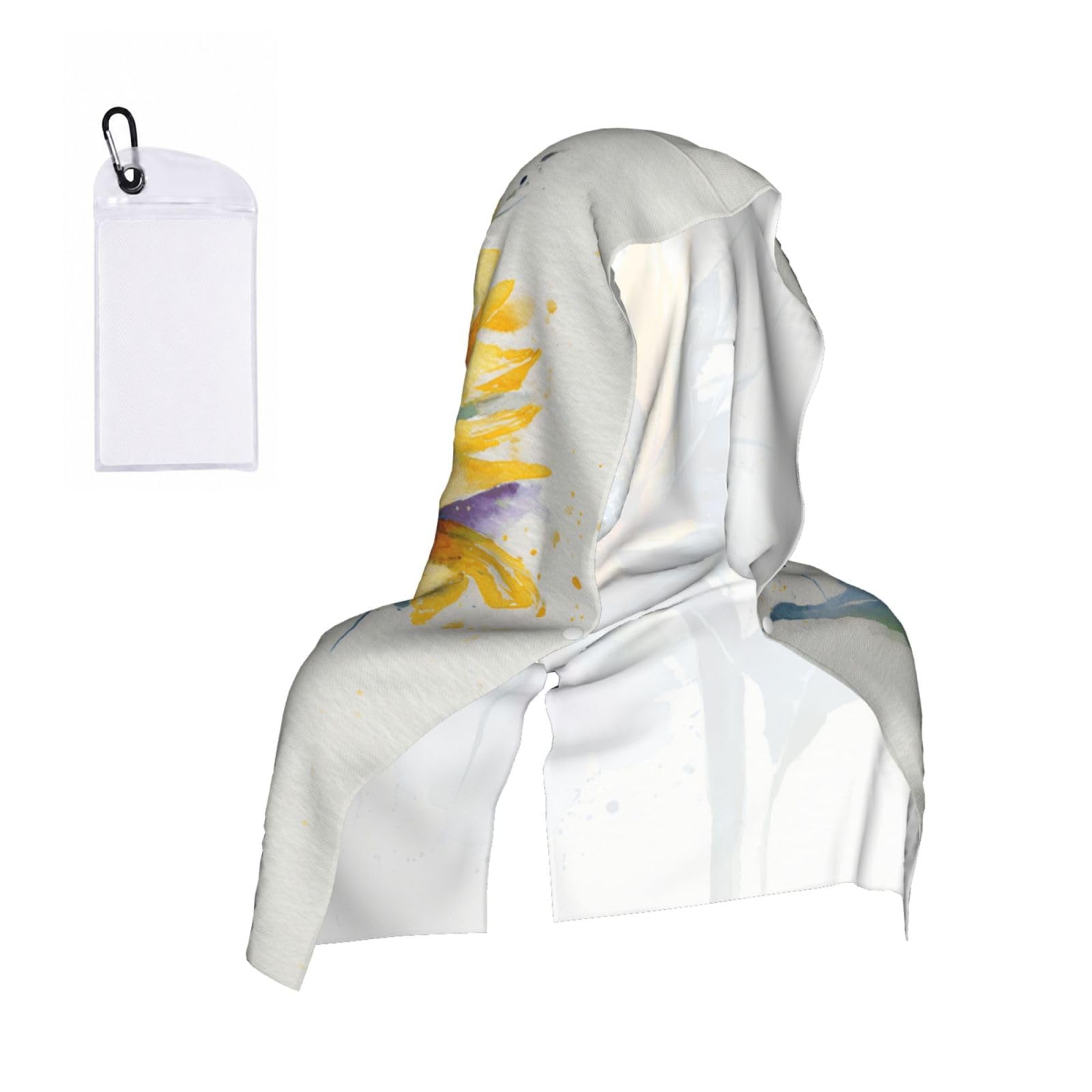 Watercolor Sunflower Print Cooling Hoodie Towel, Cooling Towels For Neck And Face Sun Protection Instant Cool Hoodie(Sport/Camping/Work Out/Hot Weather)