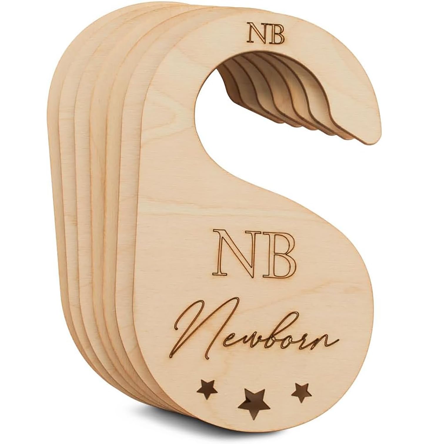 Curious Button Unfinished Wooden Newborn Toddler Baby Closet Dividers 1 Sets of 7 Hangers for 4 inch Nursery Closet Rod, Baby Clothes Organizer.