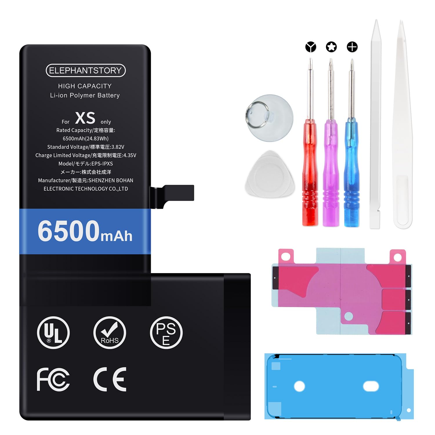Elephantstory Batteria per iPhone XS, 6500mAh Batteria ai Polimeri di Litio ad Alta Capacità con Strumenti di Riparazione e Guida Compatibile con A1920 A2097 A2098 A2100