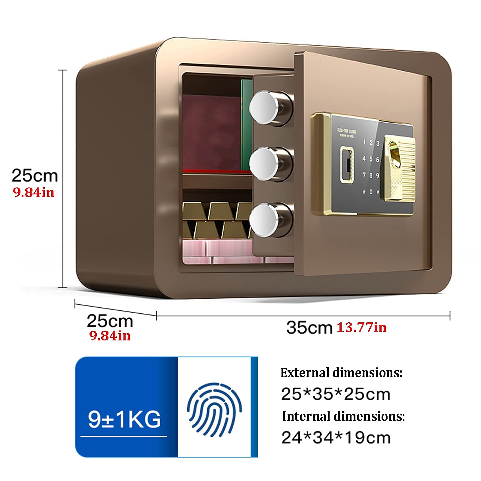 Coffre-fort à documents pour petite maison, boîte de rangement de sécurité en acier ignifuge et antivol, serrure à empreinte digitale, boîte à monnaie secrète à fixation murale, coffre-fort