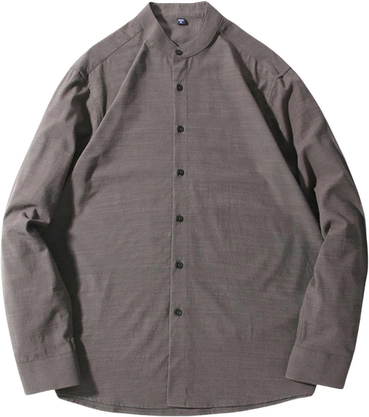 Men's Solid Color Stand Collar Casual Loose Japanese Style Spring Autumn Vintage Long Sleeve Cotton Shirt