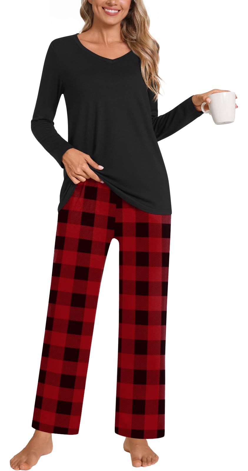 Anymiss Womens Spring Pajama Sets Winter Long Sleeve Lounge Sleepwear with Pockets S-3XL