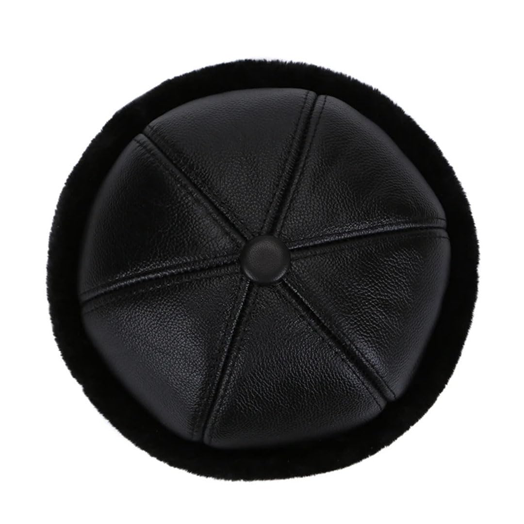 Sombrero de bombardero retro de cuero vacuno para hombre y mujer, gorro de invierno para mantener el calor, gorro de piel de forro polar grueso para