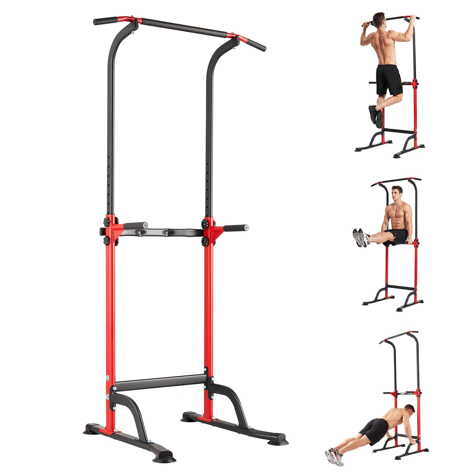 Garvee Power Tower Dip Station, 10 Adjustable Height Pull Up Bar with Parallel Dip Handles, Home Gym Multi-Function Strength Training Fitness Workout Equipment for Abdominal Exercise Dips Knee Raises