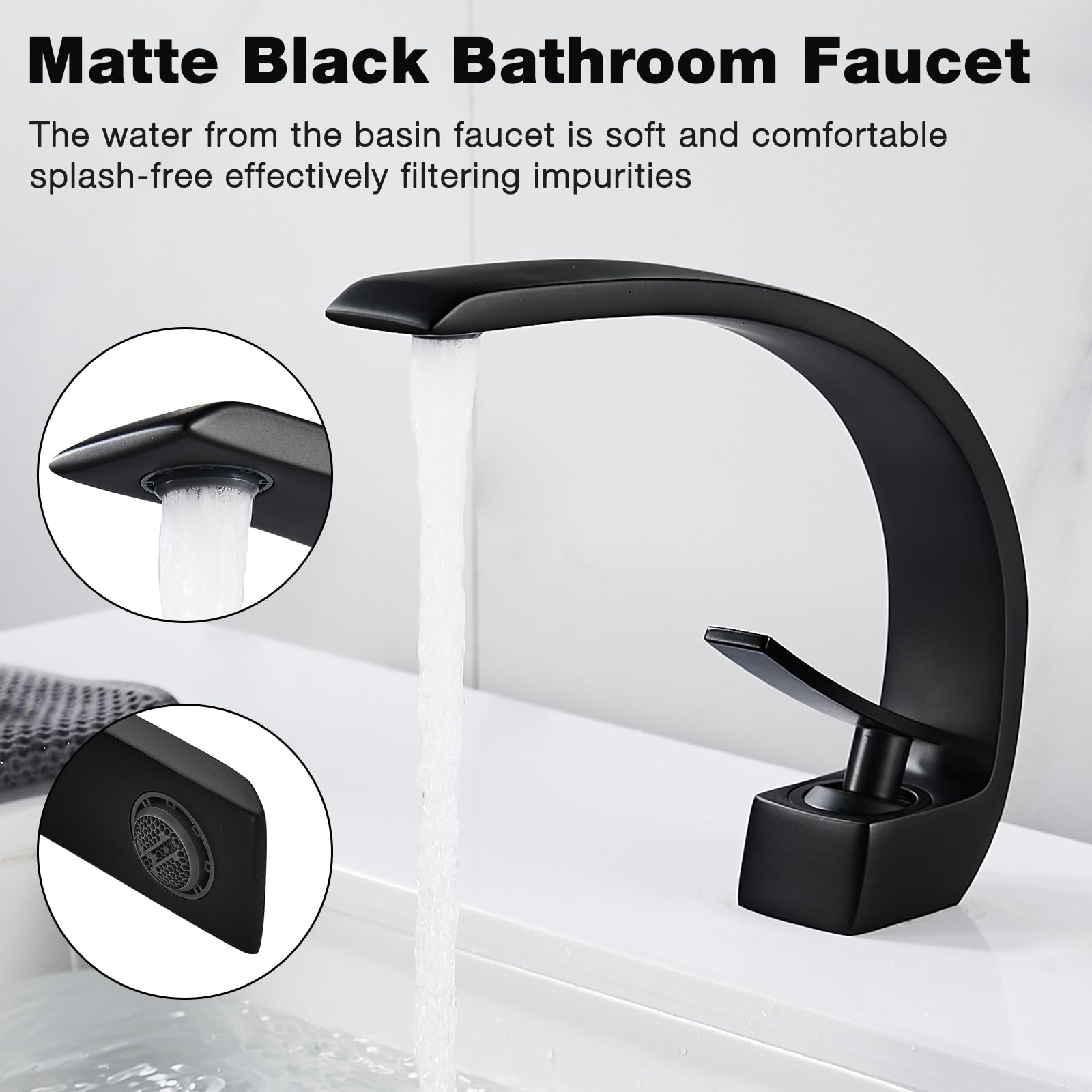 Bathroom Taps Black Basin Mixer Tap Single Lever Bathroom Sink Taps Matte Black Modern Basin Tap 1 Hole Brass - Image 4