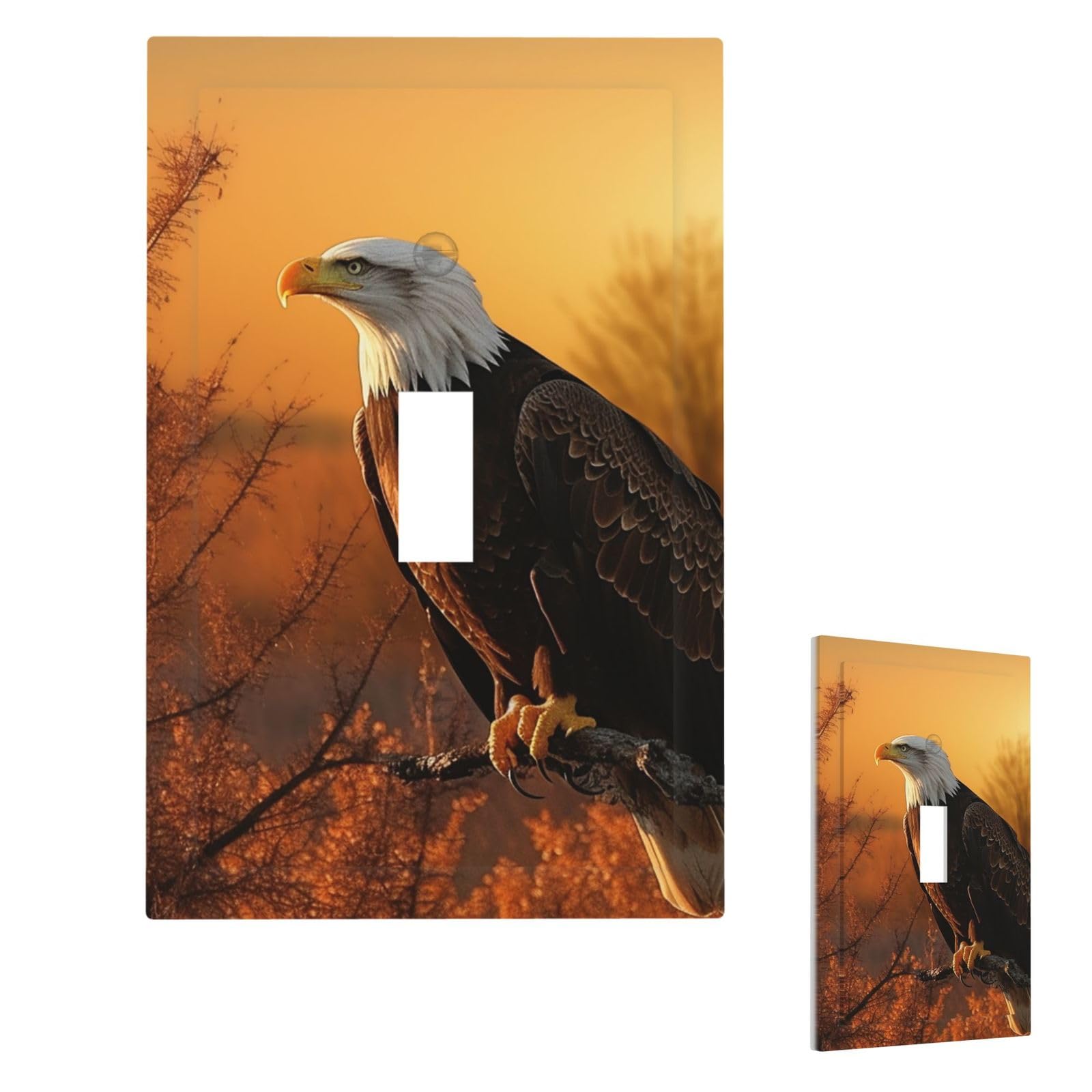 Golden Sunset Bald Eagle Wall Plate Cover Single Toggle, Modern Decorative Light Switch Cover Unbreakable Receptacle Outlet Covers for Living Room Bedroom Decor