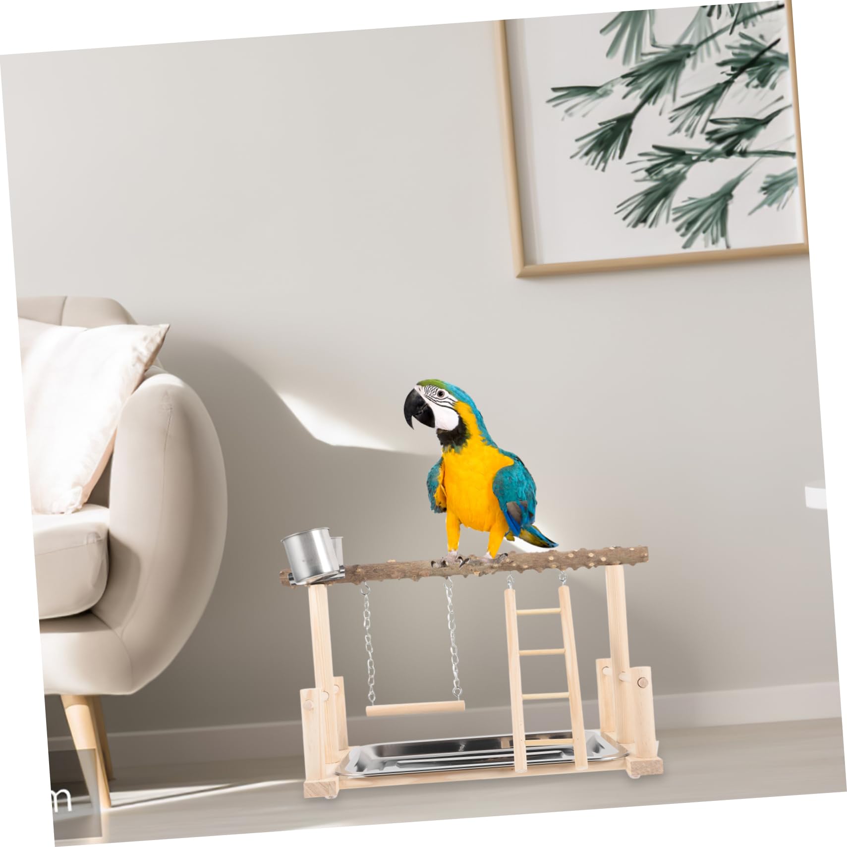 Papagei Sitzstange aus Holz Vogelspielplatz mit Leiter Vogelständer für Papageien Sittichsitzstange Naturholz Vogelspielzeug für Büro