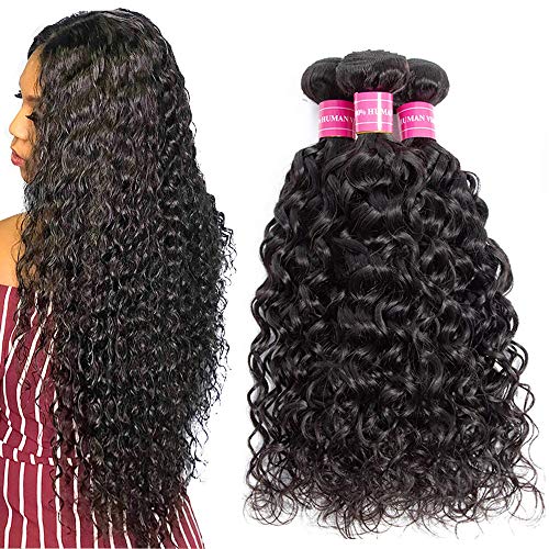 Suerkeep Remy Deep Wave Human Hair 3 Bundles 8A Weave Virgin Brazilian Deep Wave Human Hair Extensions Double Weft (10 12 14, Natural Color)