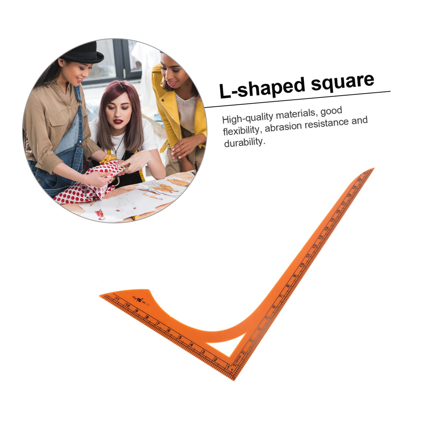 Regla de Corte en Forma de L Naranja de Plástico Doble Escala | Ángulo Recto, Superficie Lisa sin Rebabas y Escala Clara, para Confección y Patchwork