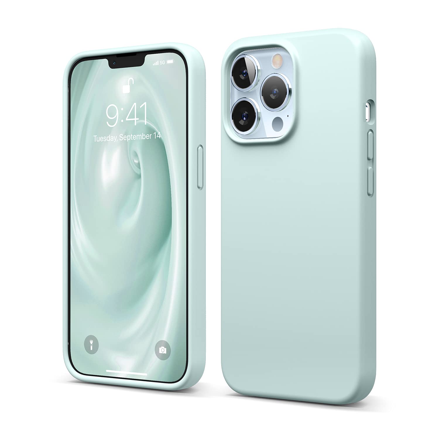 elago Silicona Líquida Funda Compatible con iPhone 13 Pro Case (6.1"), Silicona Premium, Protección Completa - Prueba de Golpes, Anti-​Arañazos Revestimiento de Microfibra Suave (Menta)