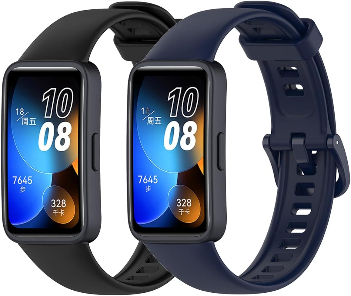 carinacoco 2 Pack Straps Compatible with HUAWEI Band 8, Soft Silicone Adjustable Replacement Sport Bands for HUAWEI Band 8