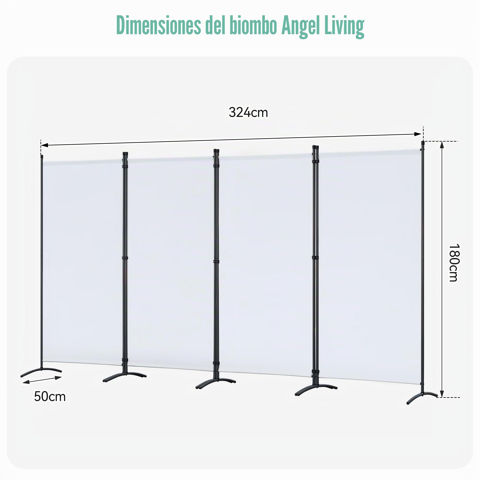 Angel Living Biombo Divisor de Ambientes de 4 Paneles, Biombo Protector, Biombo Plegable, Separadores de Ambientes para Sala de Estar, Jardín, Exterior Natural 324 x 180 cm (Blanco)