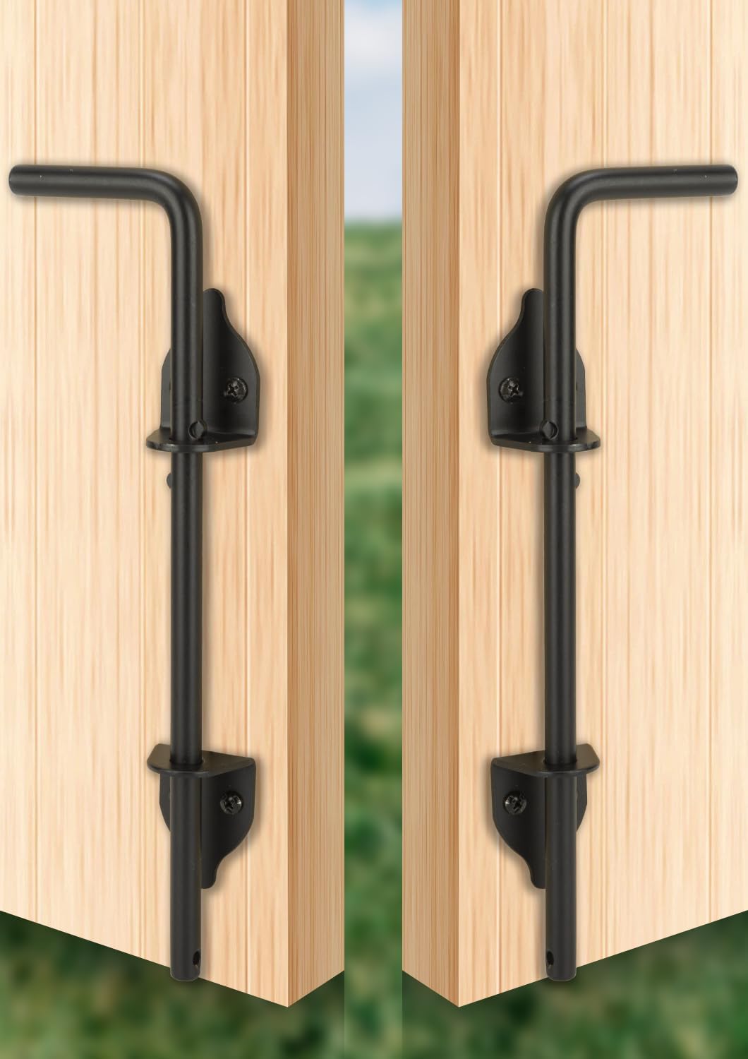 18" Cane Bolt Heavy Duty Gate Drop Rod, Hardware Ground Latch Gate Stopper Gate Hardware, Solid Steel Cane Bolts for Wood Fences PVC Vinyl Metal Gates Fences Doors (Black Finish 2 Pack)