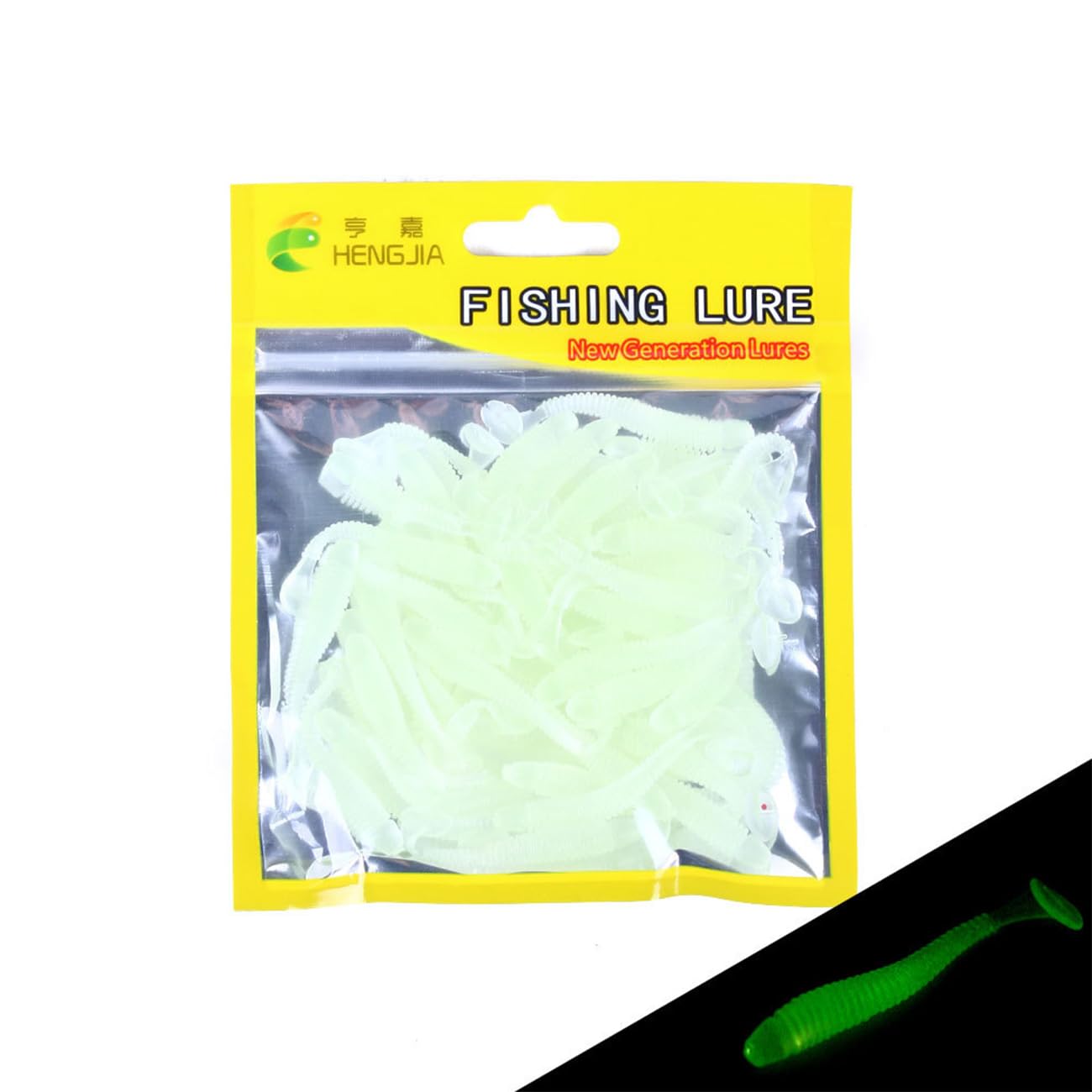 50 Pcs 5cm Fishing Lures Fishing Lures Fishing Soft Plastic Shad Lures Fishing Baits Soft Plastic Fishing Lures T Tail Grub Worm Baits for Fish Tackle Accessory (11#(Luminous colour))