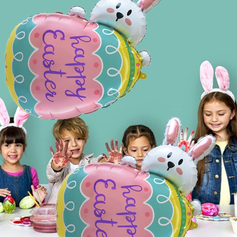 Bunny Eggs Balloons Easter Balloons Rabbit Egg Balloon for Easter Party Decorations Themed Party Bunny Birthday Party Decorations Decor Supplies Party Balloon Set 3pcs