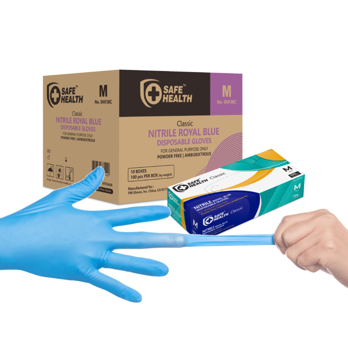 Safe Health Gants jetables industriels bleu nitrile-moyen | 3,5 mil caisse de 1000 | Sans poudre-Sans latex | Laboratoire alimentaire-Conciergerie-Peinture-Finition-Application