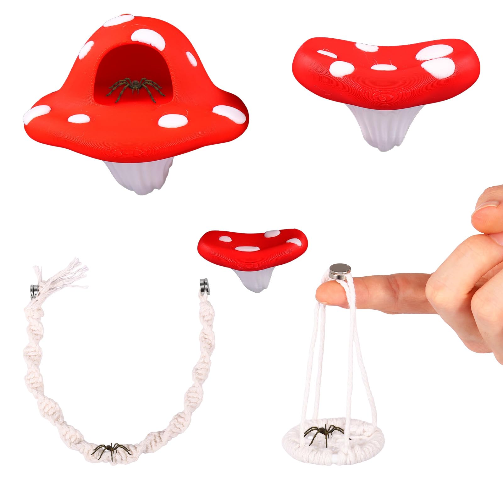 ATopoler 5 Pack Jumping Spider Accessories, Magnetic Handmade Rope Bridge Swings Enclosure Decorations, Pet Spiders Accessories(Red)