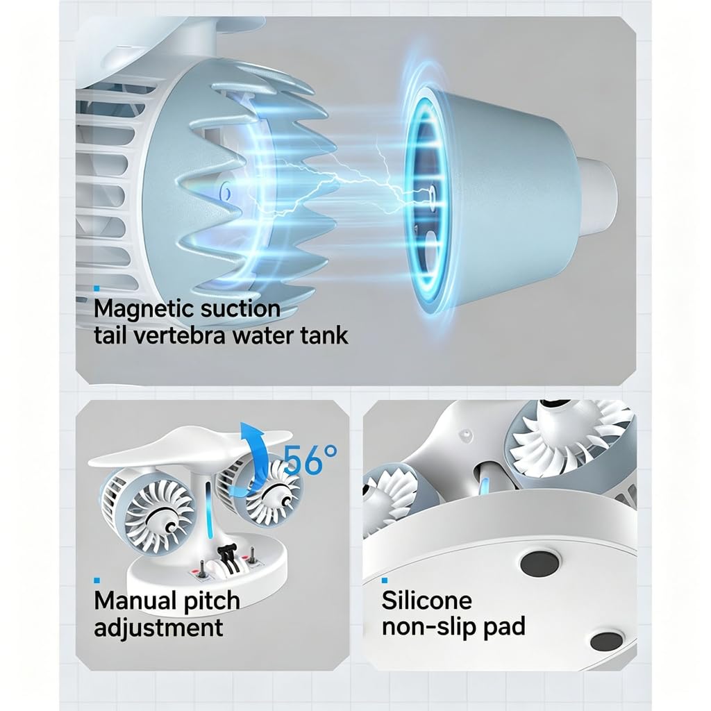 Ventilador de escritorio de 5000 mAh, con forma de plano, doble cabeza, recargable, dispositivo de refrigeración con textura de plástico para viajes y refrigeración