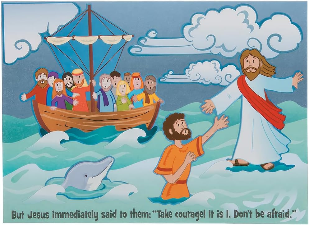 Jesus and Peter Walk on Water Mini Sticker Scenes - Includes 12 Backgrounds and 12 Sticker Sheets - Religious and Sunday School Activities