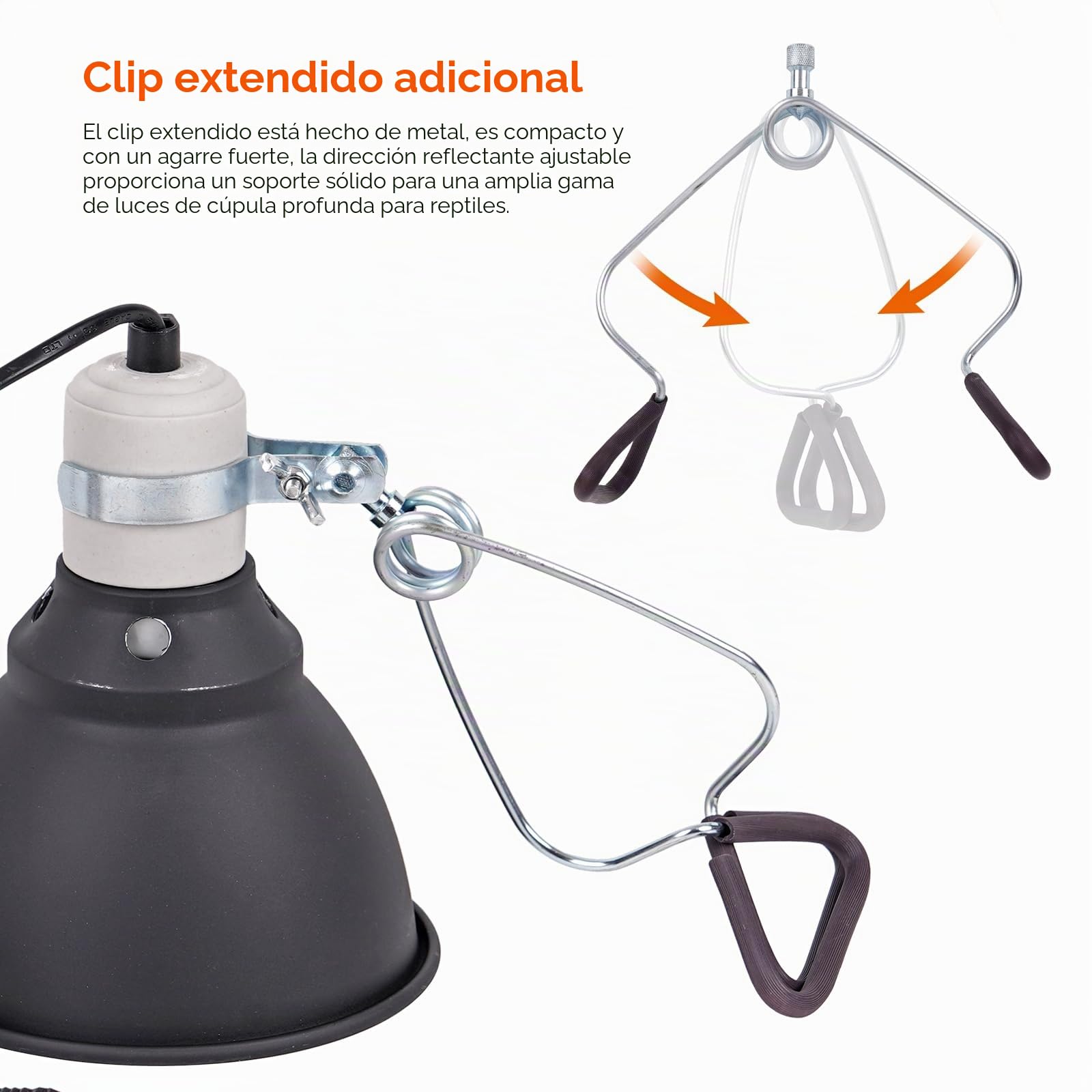 Soporte para Lámpara de Reptil Diámetro de 5.5 Pulgadas con Clip Cúpula Profunda Casquillo E27 Lámpara de Reptil paraTortugas Serpientes Lagartos Pollos Pájaros Camaleones