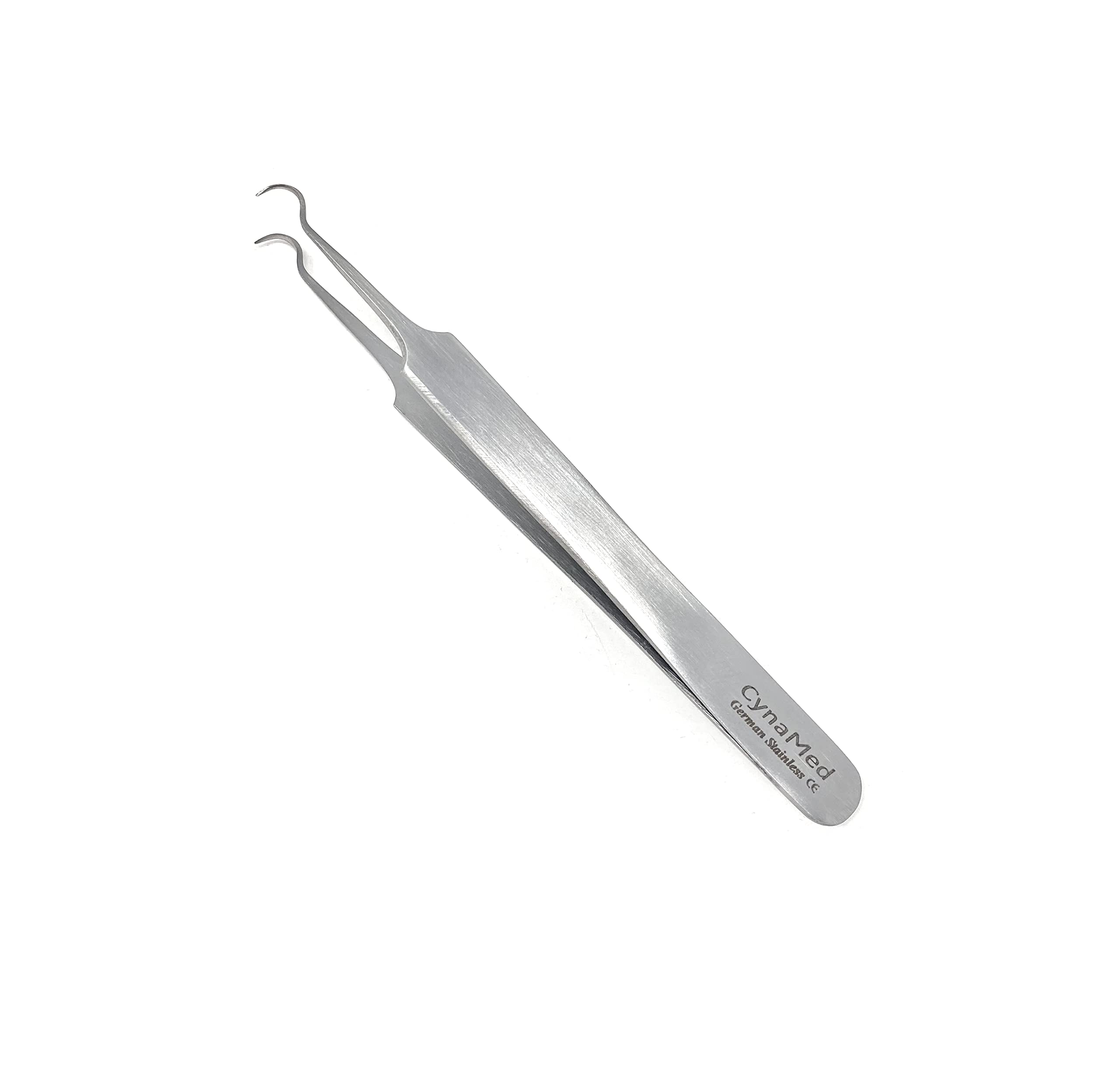 CynamedBlackhead Tweezer - Professional Curved Steel Tip Surgical Comedone & Splinter Extractor. Ideal Blemish & Acne Remover Tool Means Flawless Facial Skin (Stainless Steel)