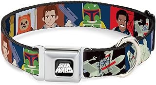 Star Wars Pet Collar, Dog Collar Metal Seatbelt Buckle, Star Wars Classic Character Pose Blocks Multi Color, 16 to 23 Inches 1.5 Inch Wide