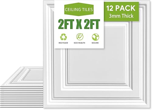 Azulejos de techo caídos de 2 x 2 pies, azulejos de techo de PVC negro liso de 24 x 24 pulgadas. Impermeables, lavables y resistentes al fuego,