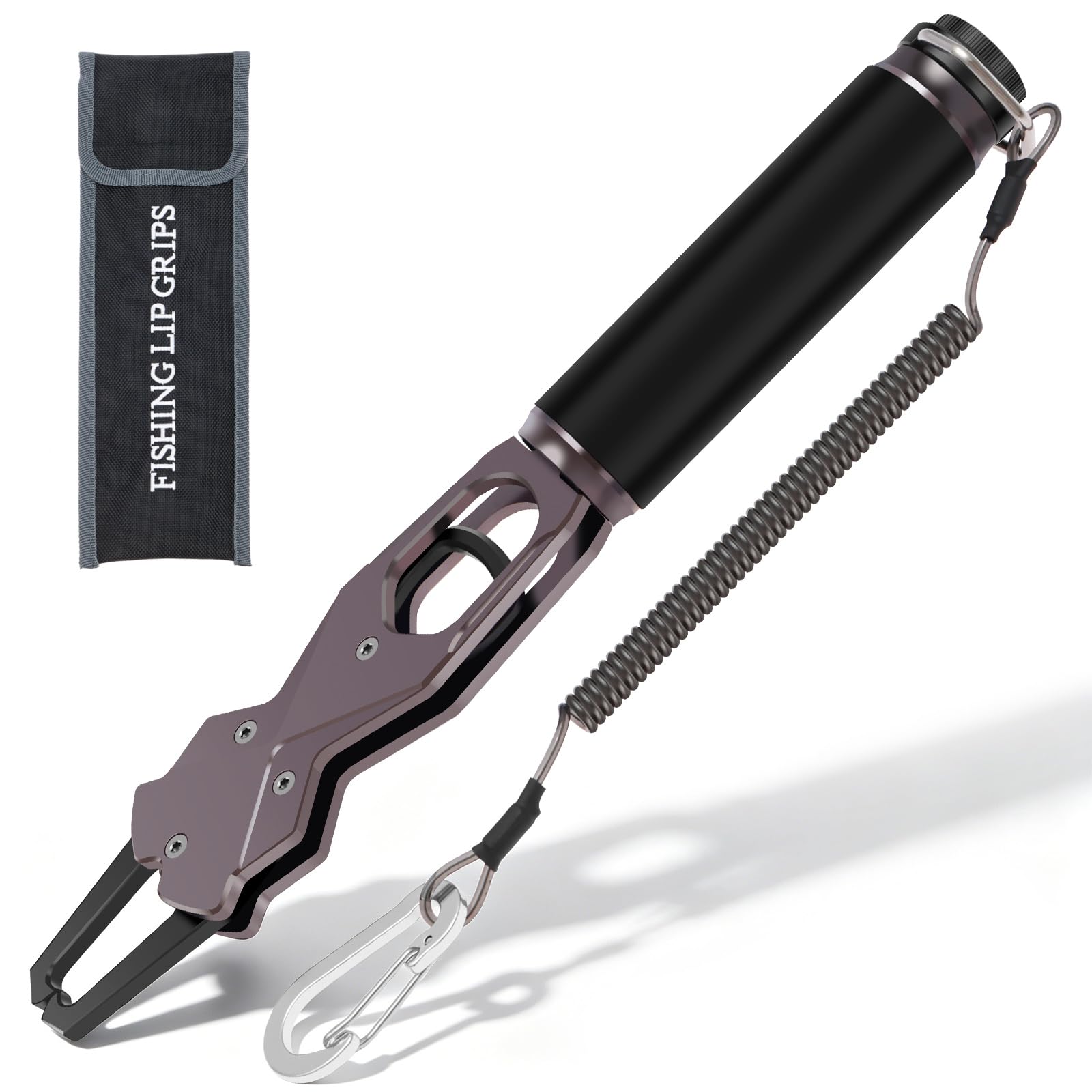 Aluminum Fish Lip Gripper with 33LB Scale Rust Resistant Fishing Grabber with Non Slip Grip and Retractable Lanyard