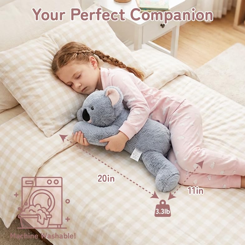 Image of Niuniu Daddy Koala Weighted Stuffed Animals, 20 Inch 3.3 lbs Weighted Plushies, Heavy Calming Body Pillow for Sleeping, Sensory Lying Lap Pad Toy Huggable Gift for Kids and Adults