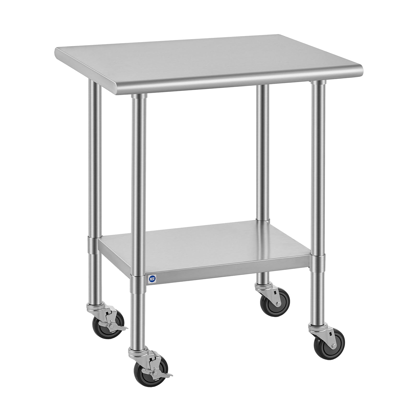 ROCKPOINT All Stainless Steel Prep Table with Caster 24x30 Inch, Commercial Heavy Duty Workbench with Stainless Legs &amp; Adjustable Undershelf, 710 lb Capacity for Outdoor Kitchens with Wheel
