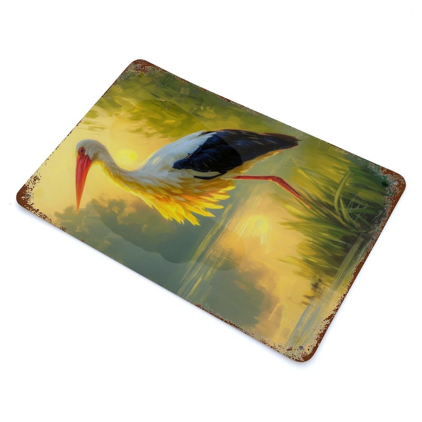 Serene Stork Rust Effect Tin Sign 11.8"x7.9", Novelty Wall Decor for Garage, Pub Or Kitchen