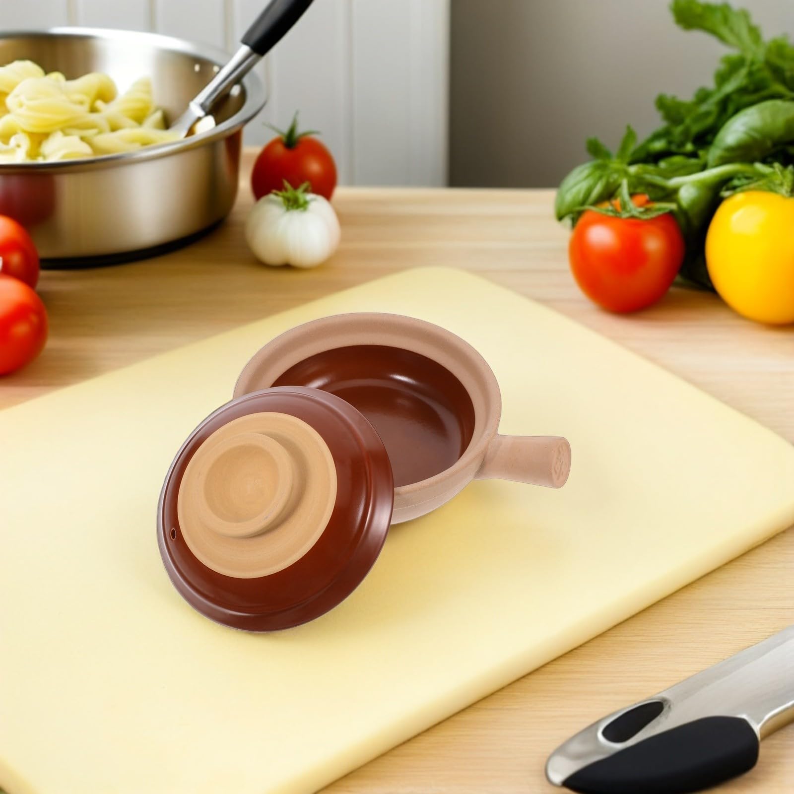 Casseruola in Argilla da Fornello 600ml con Coperchio