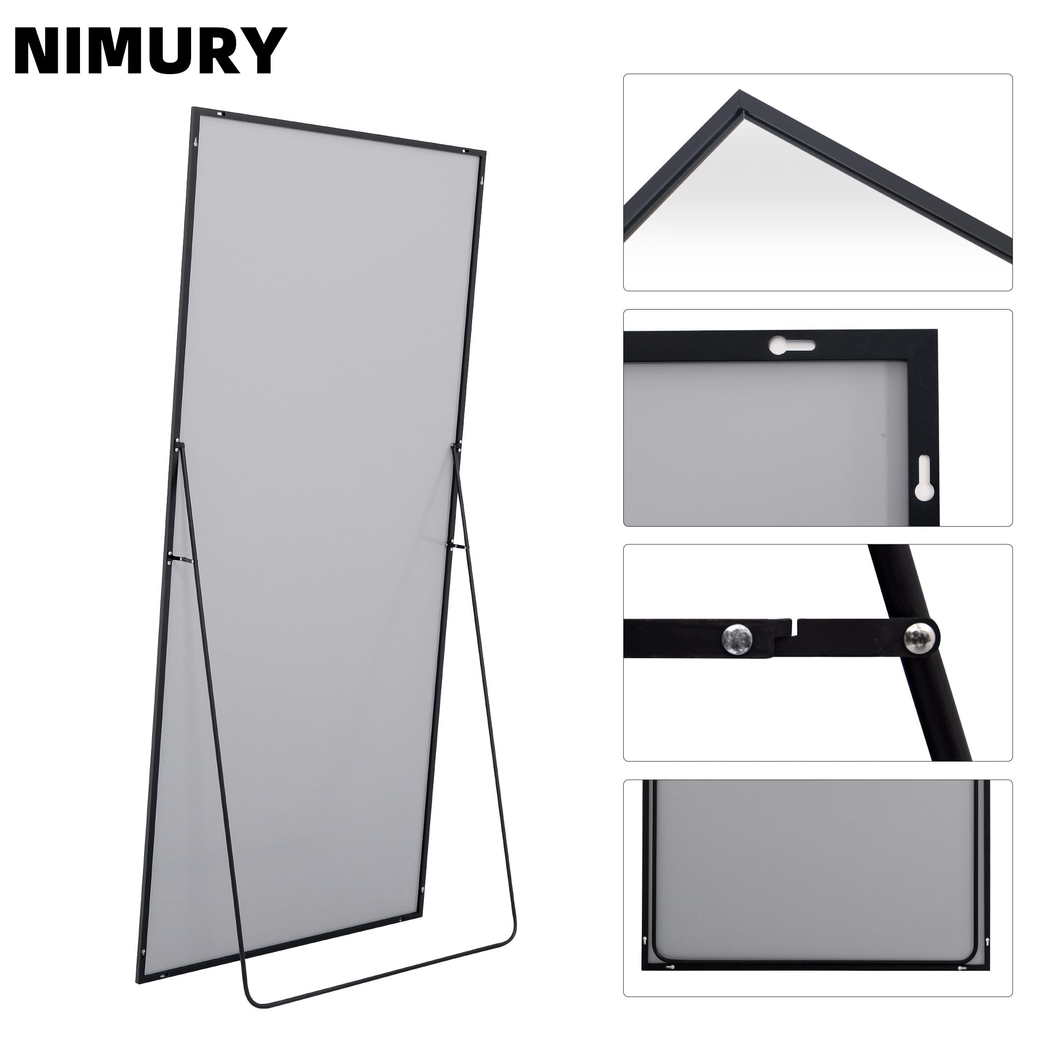 Specchio da Terra, 150 x 40 cm Specchio Rettangolare con Cornice in Alluminio Nero per Bagno, Camera da Letto, Ingresso e Corridoio