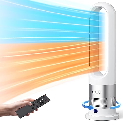 Combo de calentador y ventilador sin aspas, calentador de 26 pulgadas y ventilador enfriador con control remoto, protección contra